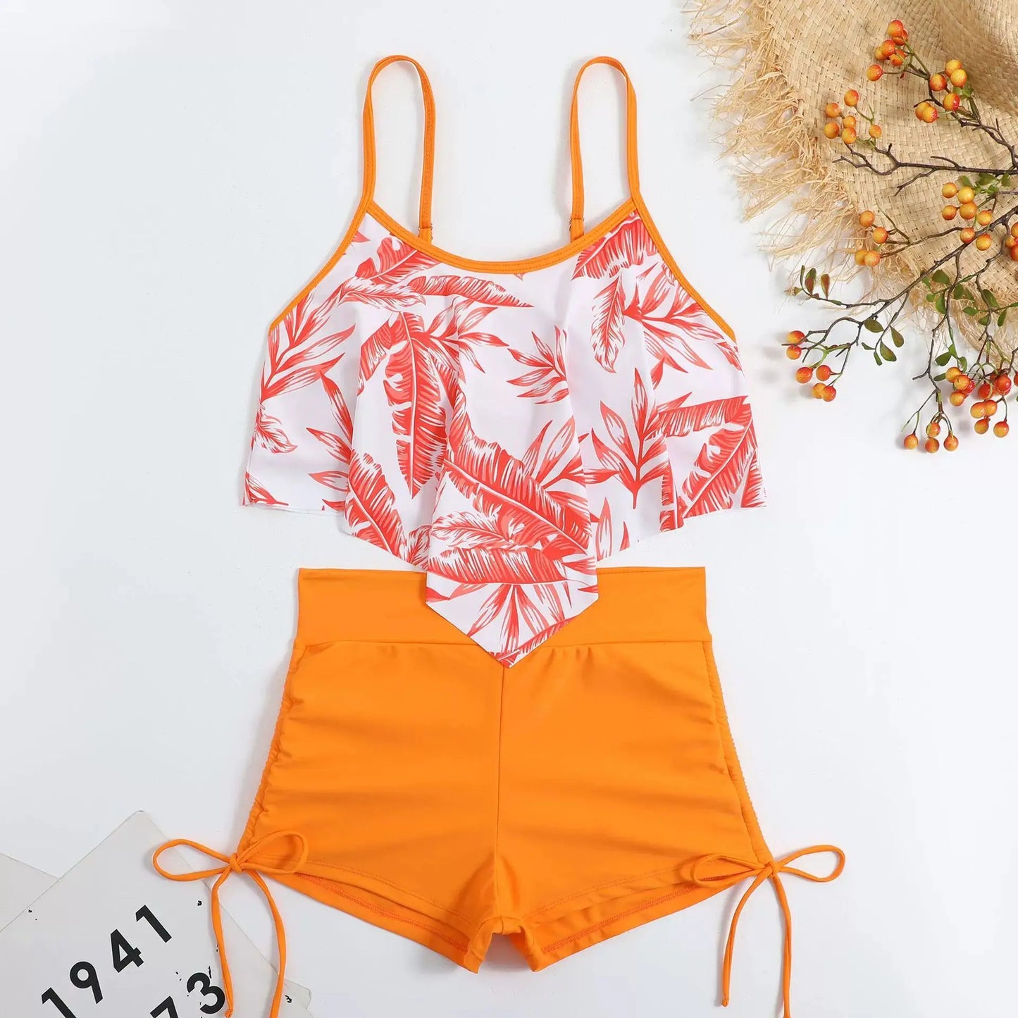 2025 New Sexy Swimwear High Waist Two Piece Bikini Leaf Print Swimsuit Tight Sling Beachwear Summer Women's Seaside Bathing Suit