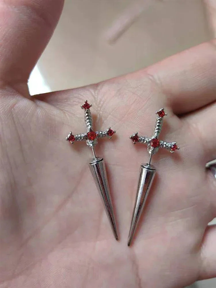 Jewelry Sword  Initial Piercing Earrings for Women Crystal Ear Jacket Dagger Stud Earrings Jewelry