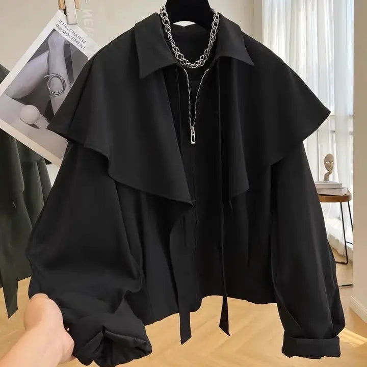 Korean Fashion Cloak Casual Capes Jacket Women's Dongdaemun 2025 Short Coats Woman Heavy Jackets Trend Winter Cardigan Tops New