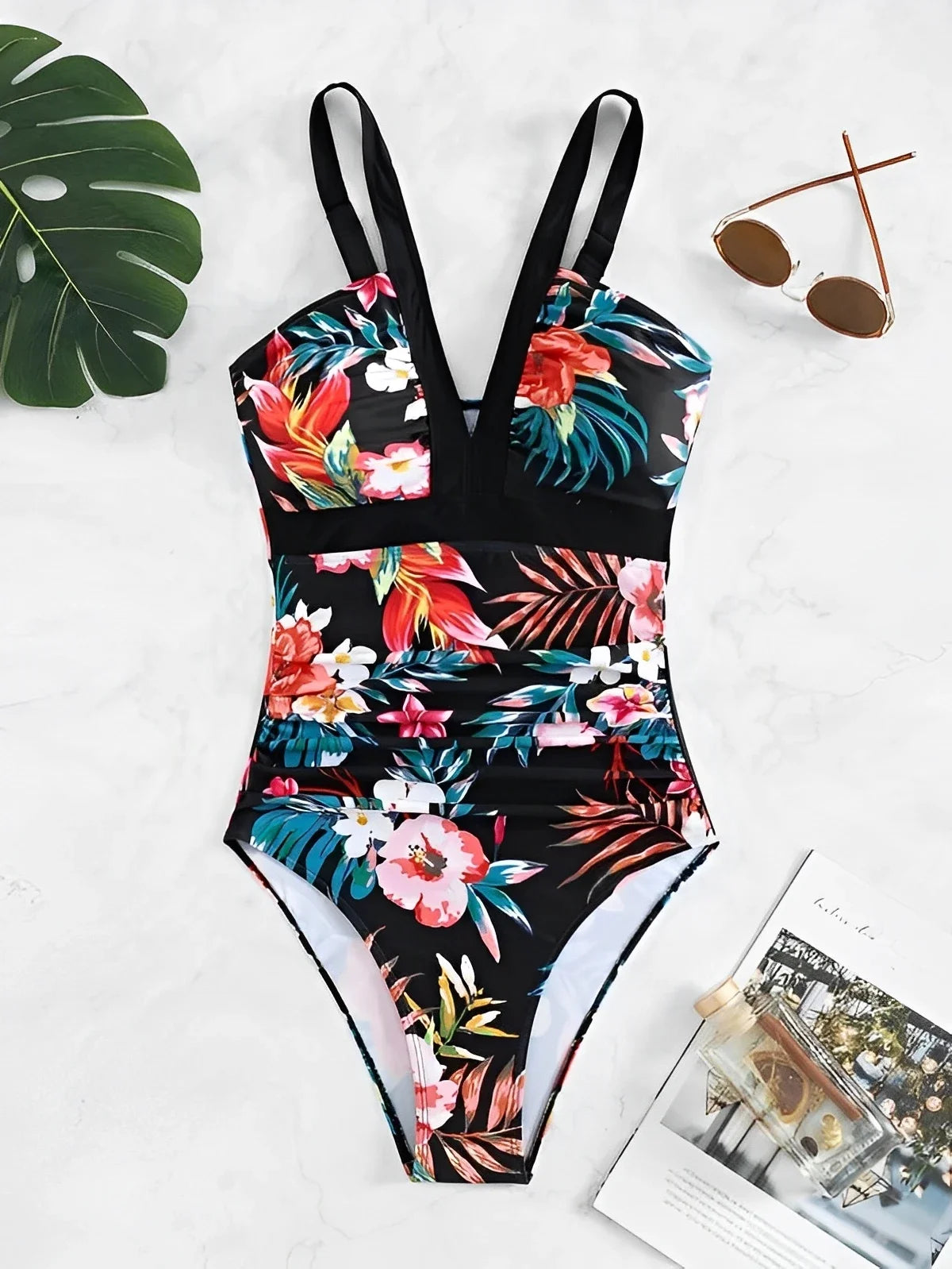 2025 Strappy Swimsuit One Piece Printed Floral Swimwear Women Bathers Bathing Swimming Swim Suit Padded Beachwear Summer XXL