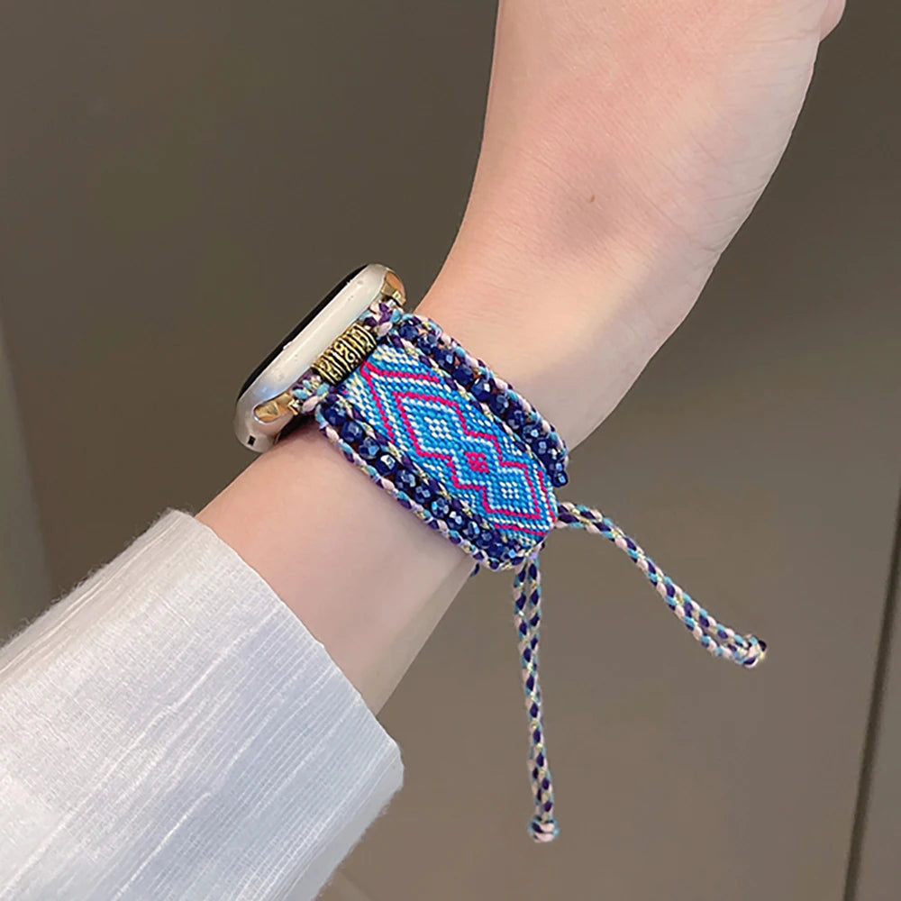 Bohemia Crystal Edge Braided Rope Band For Apple Watch Strap 8 49 9 7 SE 6 For iWatch 45 42 44 40 MM Women Wrist Bracelet