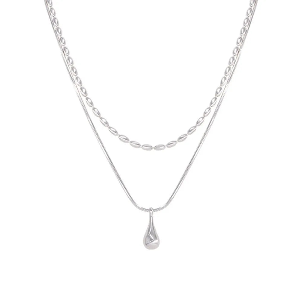 Minimalist Double Necklace Water Drop Pendant Collarbone Chain for Women