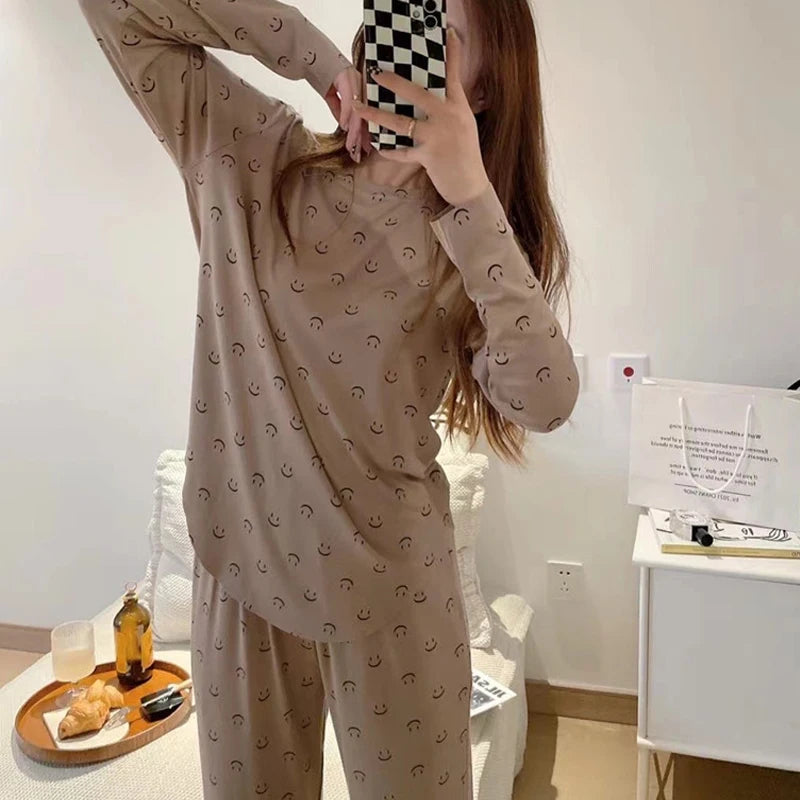2 Piece New Girls Soft Skin Friendly Pajama Set Ladies Casual Sleep Homewear Set Women's Large Size Homewear