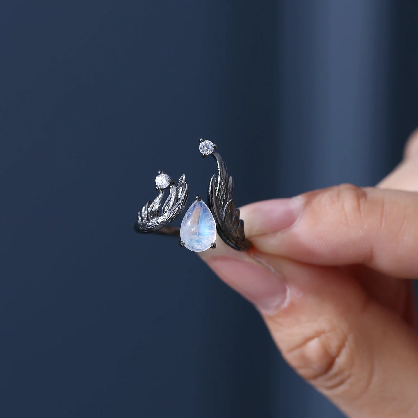 1.43Ct Natural Amethyst Gemstone Rings 925 Sterling Silver Handmade Adjustable Angel's Wing Ring for Women