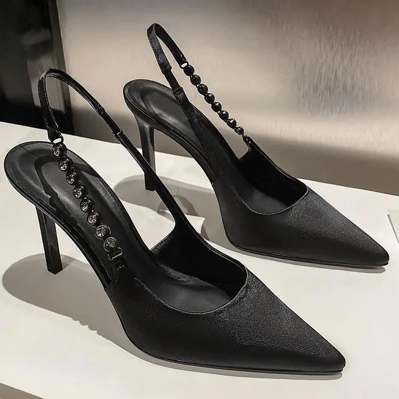 Pumps Metallic Crystal Sandals Shiny High Heels Slingback Silver Women Pointy Toe Stiletto Heeled Shoes Party Dress Shoes