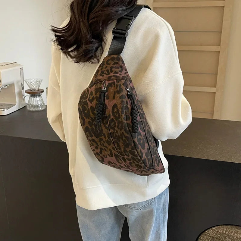Large Size Leopard Prints Chest Bags For Women Canvas Large Capacity Shoulder Crossbody Bag 2025 Summer Latest Waist Fanny Pack