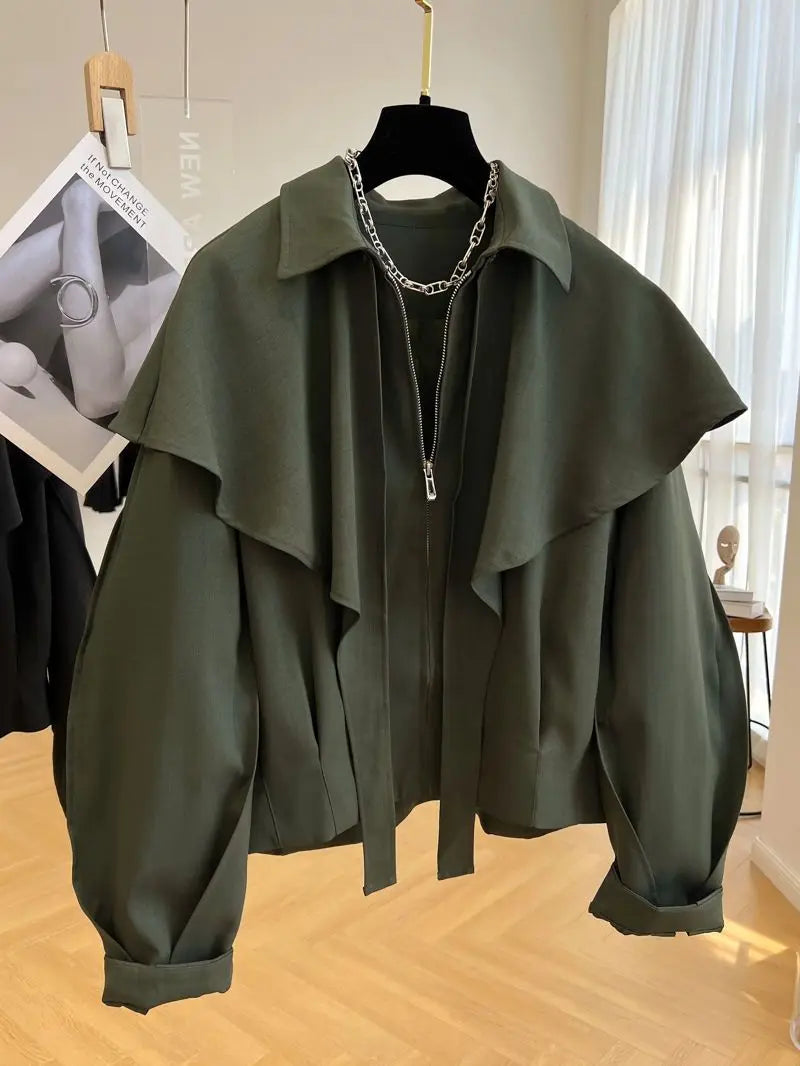 Korean Fashion Cloak Casual Capes Jacket Women's Dongdaemun 2025 Short Coats Woman Heavy Jackets Trend Winter Cardigan Tops New