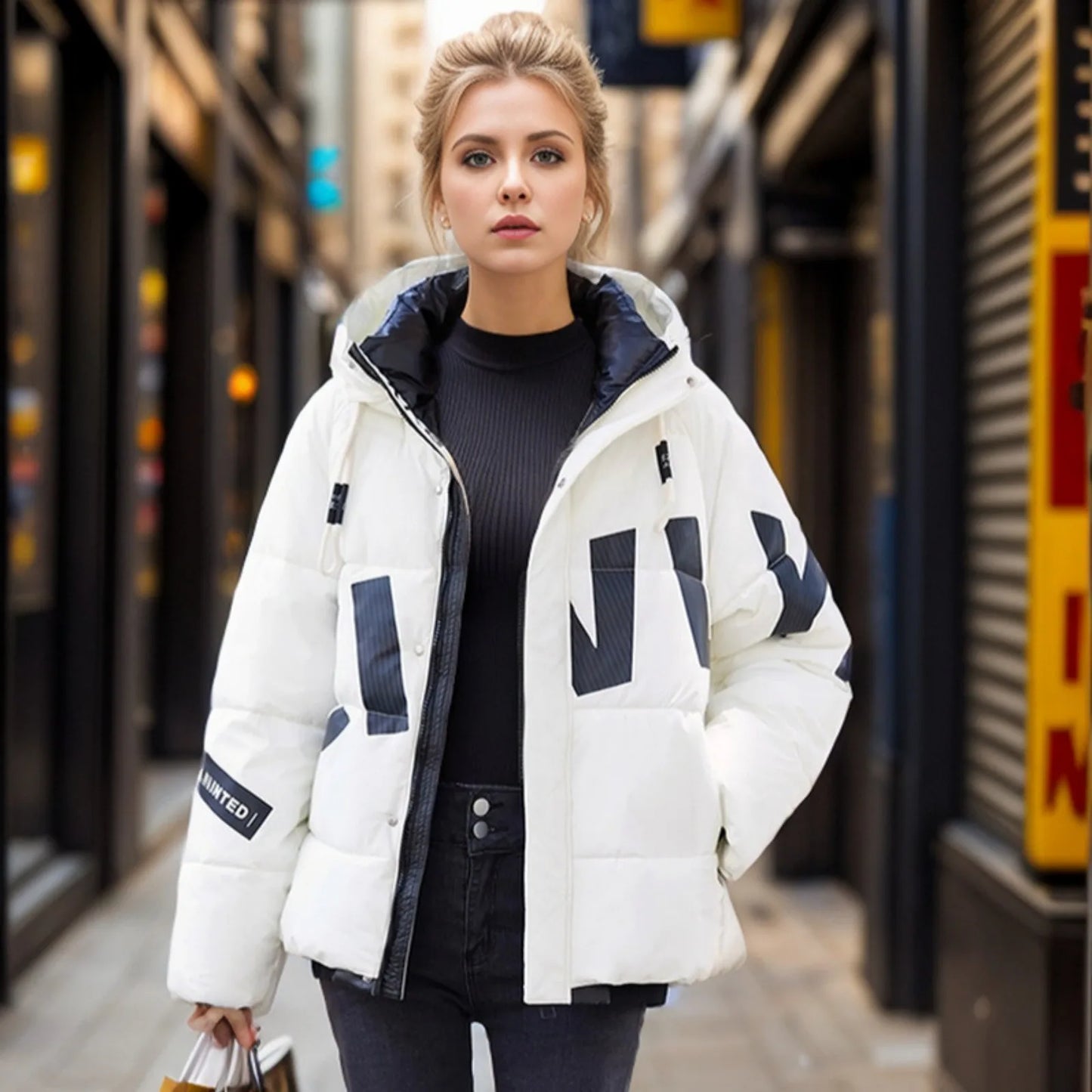 Thicken Jacket Letter Graphic Women Winter Coat Unisex Oversize Parkas Jacket  Coat Warm Baggy Casual Jackets Female Y2k