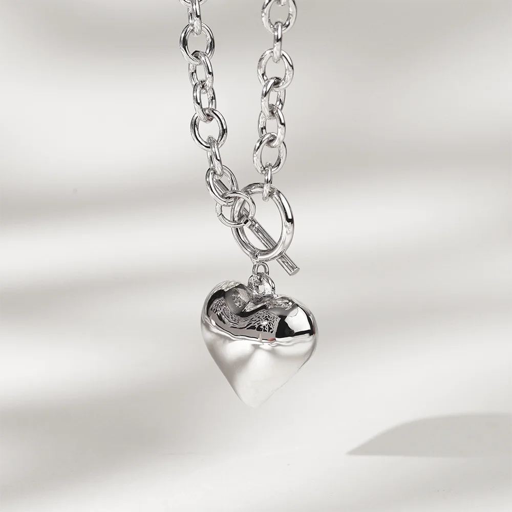 S925 Sterling Silver Elegant TO Buckle Peach Heart Love Pendant Thick Chain Necklace Women's Jewelry Party Gifts Ships from USA