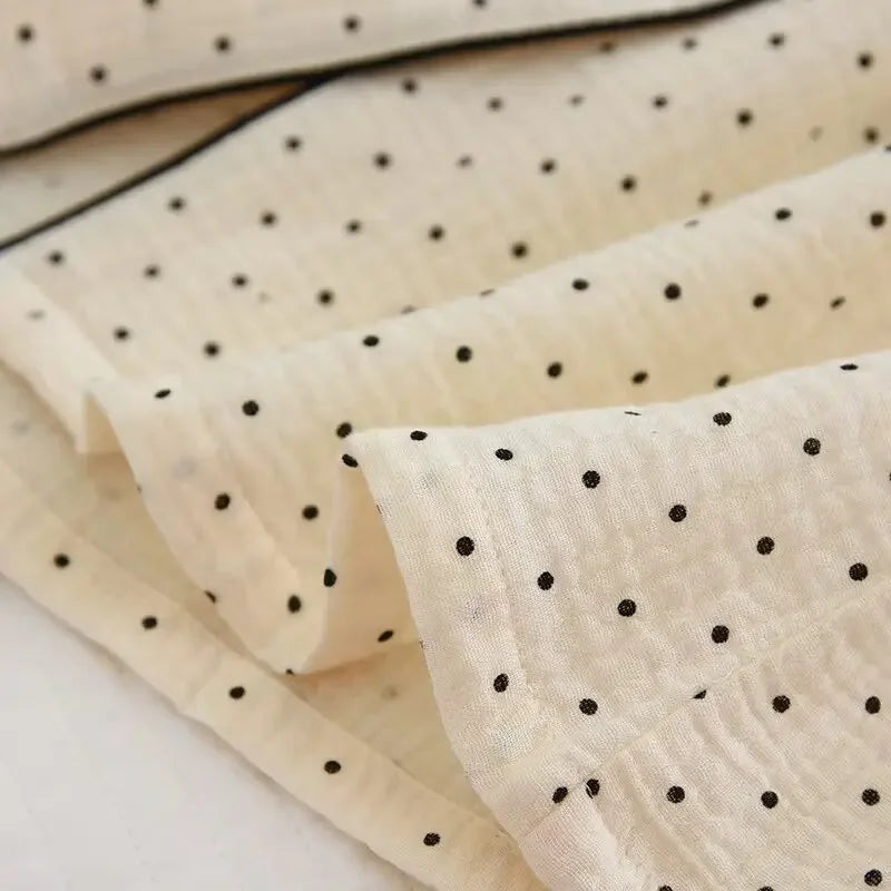 2025 Spring and Autumn New Women's Pajama Set 100%cotton crepe long-sleeved trousers two-piece polka dot cute home wear thin set