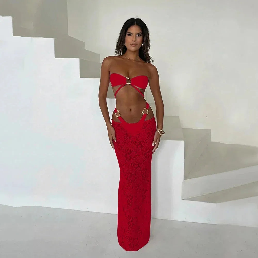 Bandeau 3 Pieces Bikini 2025 New Sexy Women Swimsuit Swimwear Female Long Dress Brazil Bikini Set Bathing Suit Swimming Suit