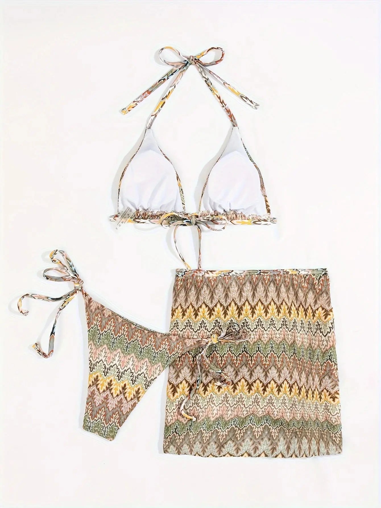 Sexy 3 Pieces Bikini Women Swimsuit 2025 Summer Halter Triangle Swimwear Bottom Bikinis Sets Beach Cover Up Female Bathing Suits