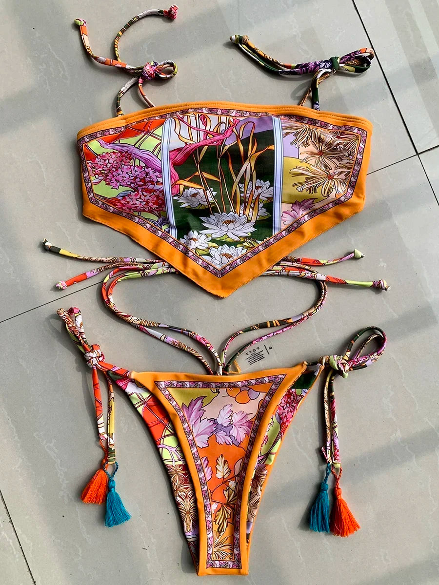 Printed Crop Top Bikini 2025 Women Bikinis Brazilian Swimwear Female Swimsuit Two-pieces Bikini Set High Cut Bathing Suit Swim