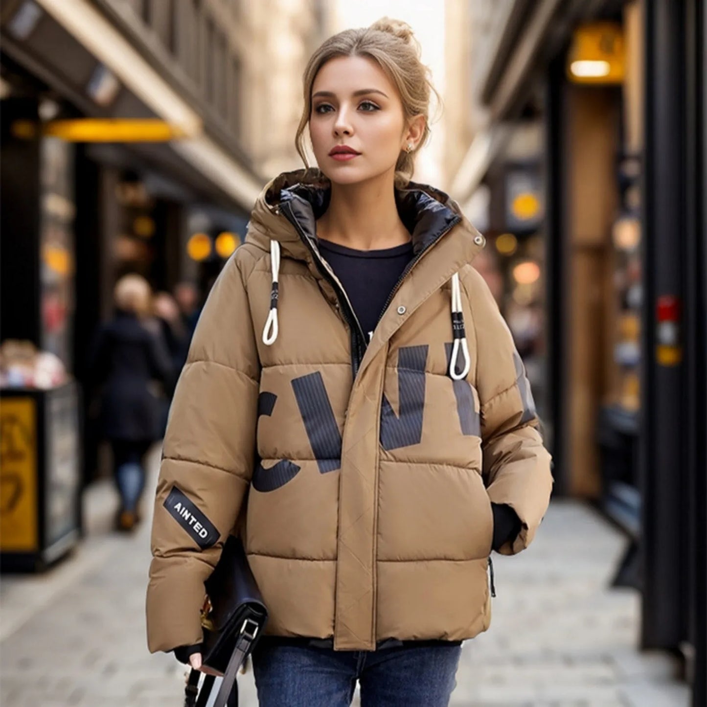 Thicken Jacket Letter Graphic Women Winter Coat Unisex Oversize Parkas Jacket  Coat Warm Baggy Casual Jackets Female Y2k