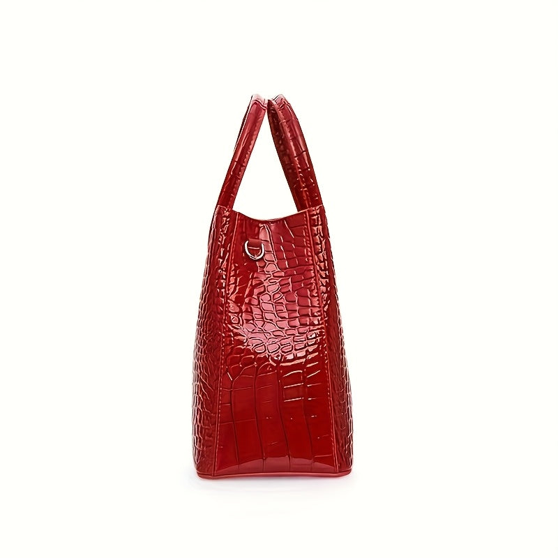 Women's Genuine Leather Shoulder Bag with Detachable Strap & Adhesive Closure - Striped Handbag in Gray/Red/Black, Polyester Lining & Oil-Edged Trim for Durability, Versatile for Casual & Formal Use
