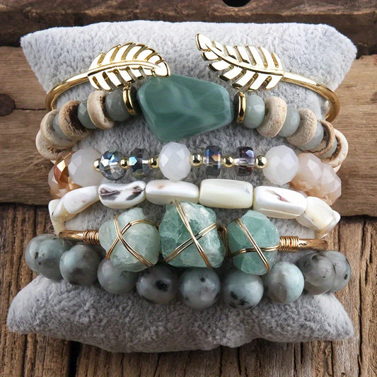 5 Piece Bohemian Chic Beaded Stackable Stretch Bracelet Set - Handmade Hand-Stringed Jewelry Decoration With Boho Style Beads Bracelet, Fashion Boho Bracelet Jewelry Perfect For Bohemian Fashion Lovers Christmas