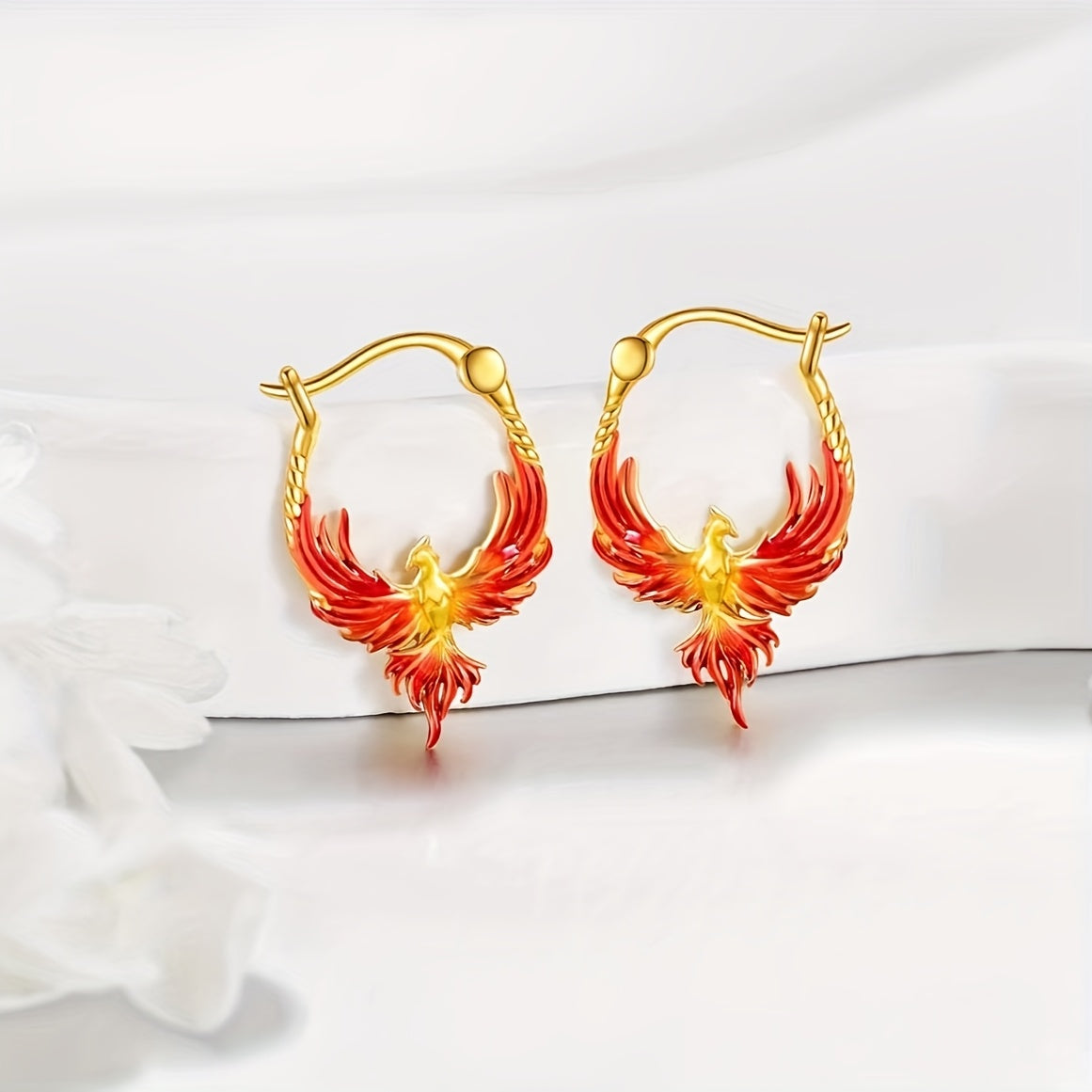 1 Pair 18K Golden Plated 925 Sterling Silver Phoenix Hoop Earrings, Sexy Tribal Style, Mardi Gras Day Inspired, Daily & Party Wear Jewelry for Women