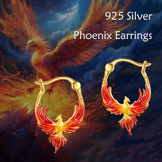 1 Pair 18K Golden Plated 925 Sterling Silver Phoenix Hoop Earrings, Sexy Tribal Style, Mardi Gras Day Inspired, Daily & Party Wear Jewelry for Women