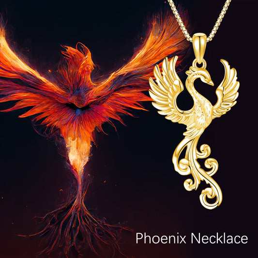 \ Elegant Vintage Phoenix Pendant Necklace, 14K Golden Plated, 925 Sterling Silvery Bird Charm Jewelry for Women, Ideal for Daily Wear & Gifting, Christmas Gift Item, Vintage Style,14K Golden Plated
