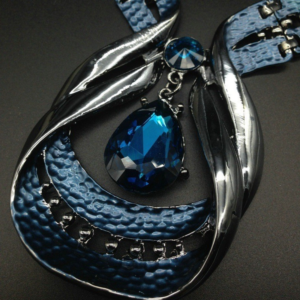 Blue Earrings Necklace Set, Luxury  Electroplated Two-Piece Set Chain Jewelry, Perfect for Daily Wear or Gifting