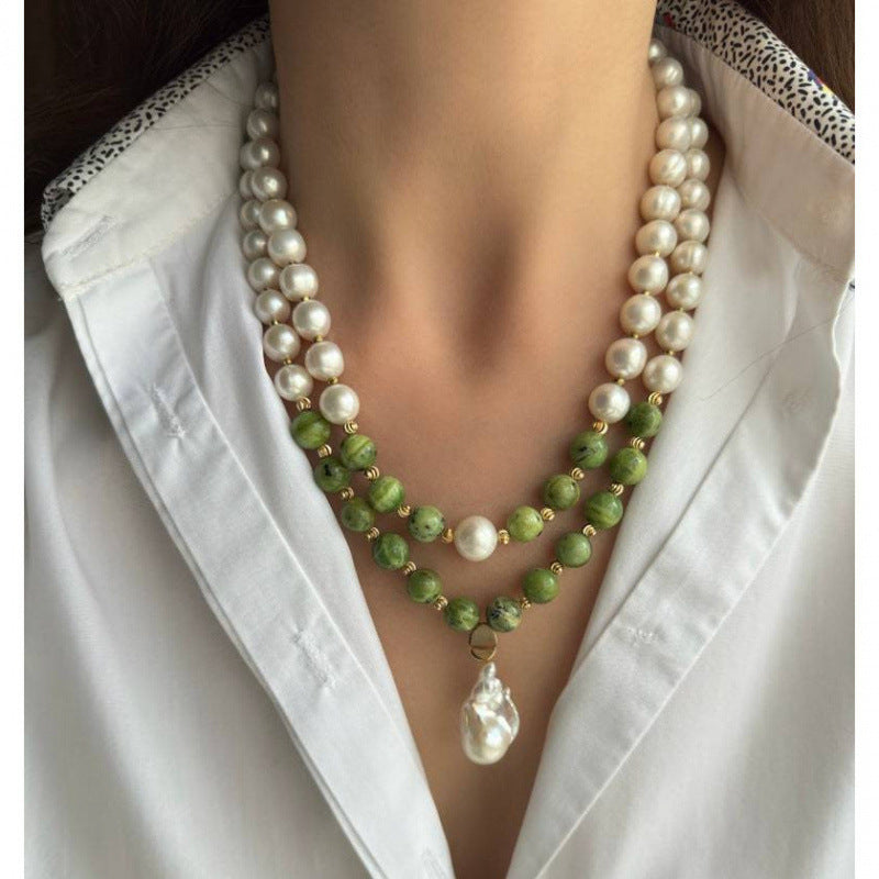 Multi-Layered Green Through Gray Fashion Handmade Beaded Necklace, Women's Faux Pearl Necklace, Best Gift for Her, Mother's Day Gift, Girlfriend Teacher's Day Graduation Season Gift, Christmas,, Daily Wear and Party Accessori