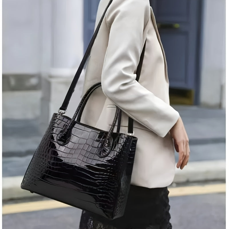 Women's Genuine Leather Shoulder Bag with Detachable Strap & Adhesive Closure - Striped Handbag in Gray/Red/Black, Polyester Lining & Oil-Edged Trim for Durability, Versatile for Casual & Formal Use