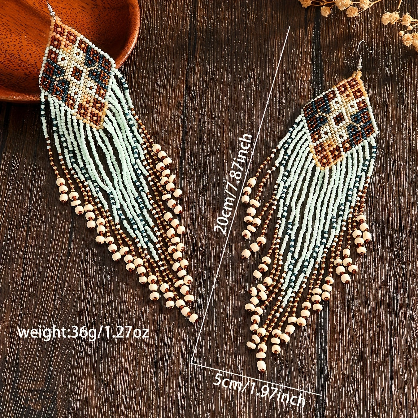A pair of Women's fashion tassel earrings Bohemian style extra long tassel retro features geometric pattern glass rice beads hand-woven beaded suitable for daily wear leisure holiday wear all kinds of gifts for all seasons