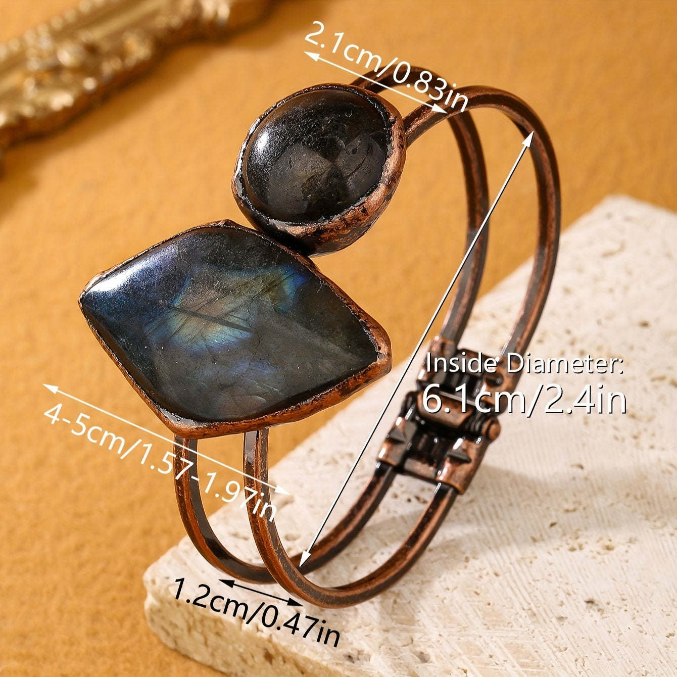 Vintage Bohemian Style Natural Labradorite Stone Bracelet - Handcrafted Antique Bronze Finish, Teardrop & Round Designs, Perfect for Parties & Gifts