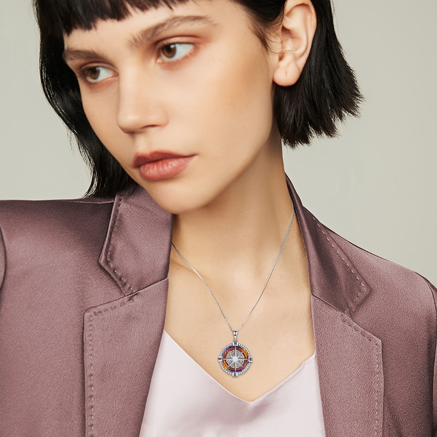 925 Sterling Silvery Compass Necklace for Women Good Luck Celtic Knot Pendant Necklace with Colorful Created Artificial Crystal Compass Jewelry Graduation Mothers Day Gifts for Sister Wife Her Mother
