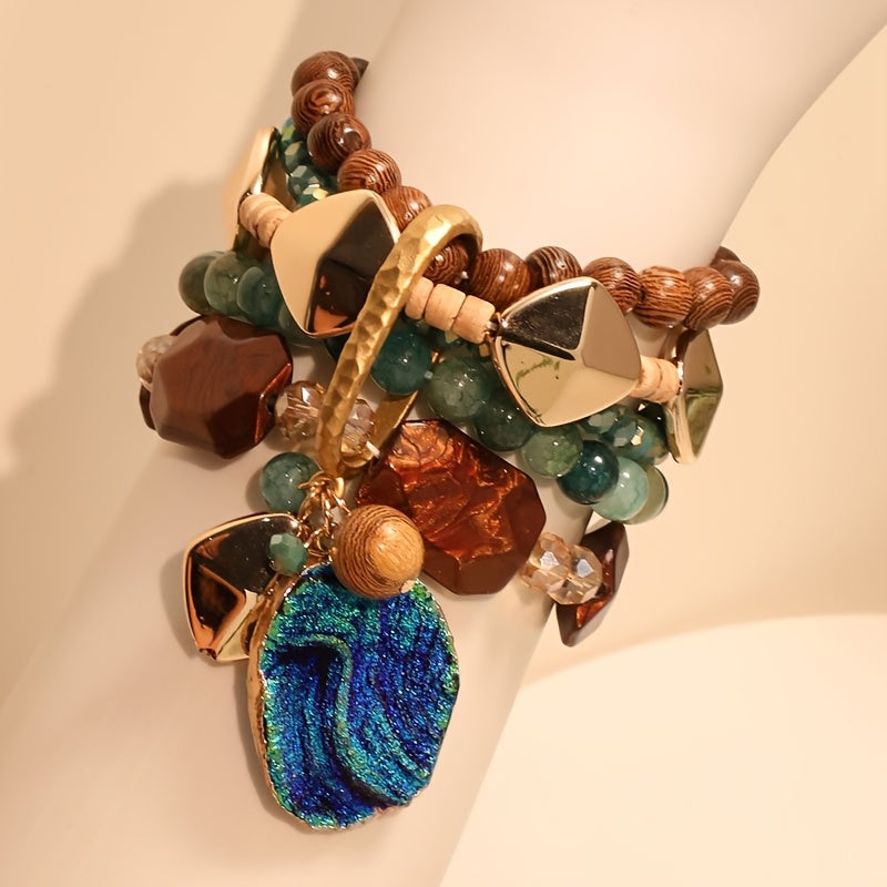 1pc Bohemian Style Mixed Color Beaded Bracelet with Resin Pendant - Layered Stackable Boho Chic Jewelry for Beach & Special Occasions, Ideal Gift for Women