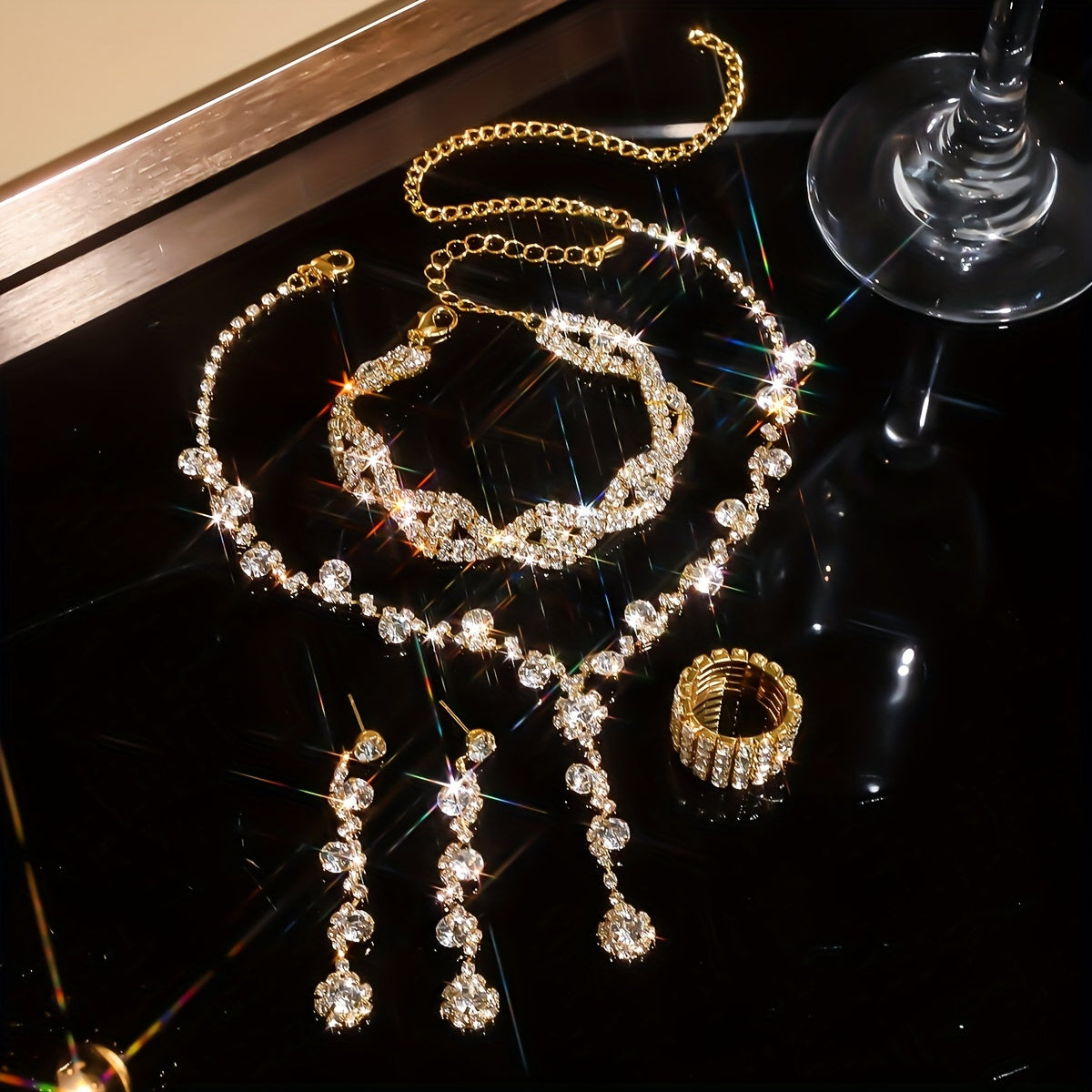 5pcs Elegant Jewelry Set for Women - Chic Clutch, Necklace, Earrings, Bracelet & Ankle Chain, Perfect for Weddings & Formal Events, Wedding Jewelry | Glamorous Jewelry | Embellishments, Jewelry Set