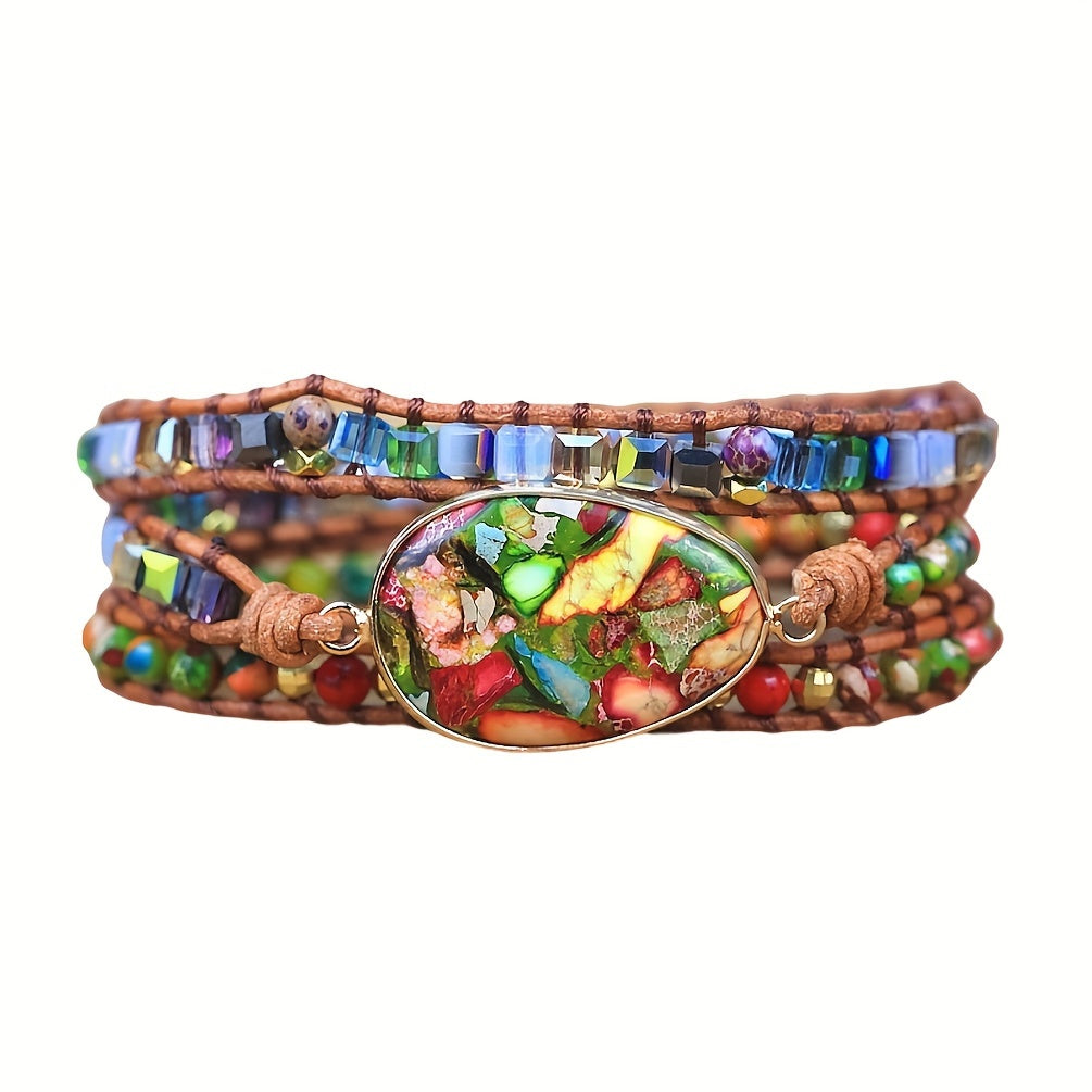 Women Wrap Bracelet Boho Natural Colored Turquoise Jasper Crystal Stone Beads Strand Bracelets
