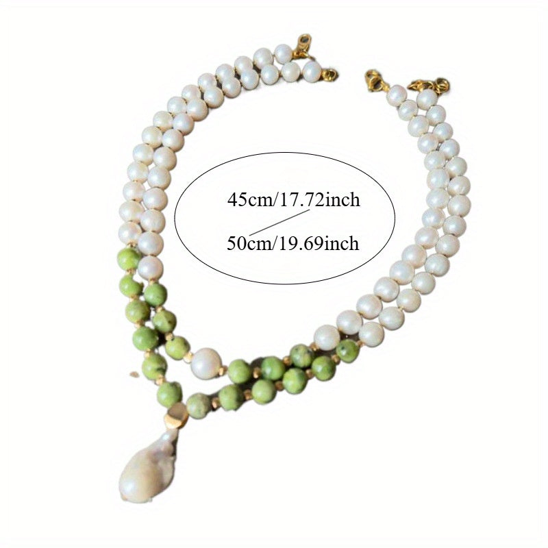 Multi-Layered Green Through Gray Fashion Handmade Beaded Necklace, Women's Faux Pearl Necklace, Best Gift for Her, Mother's Day Gift, Girlfriend Teacher's Day Graduation Season Gift, Christmas,, Daily Wear and Party Accessori