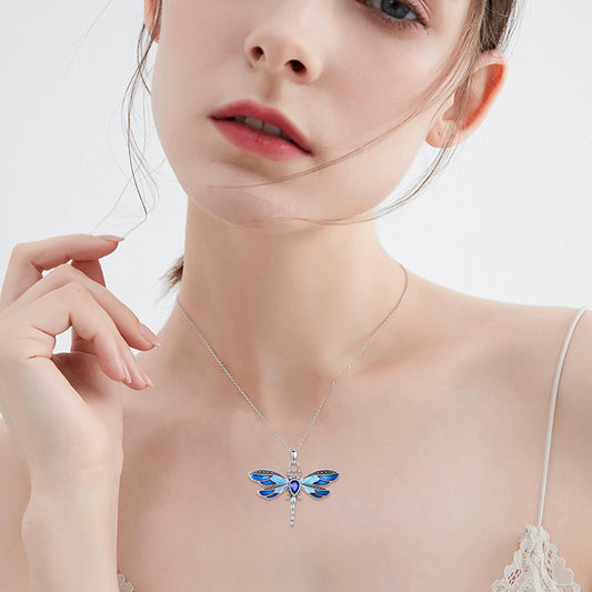 925 sterling Silvery dragonfly pendant necklace inlaid with Synthetic Zirconia birthday gifts for women