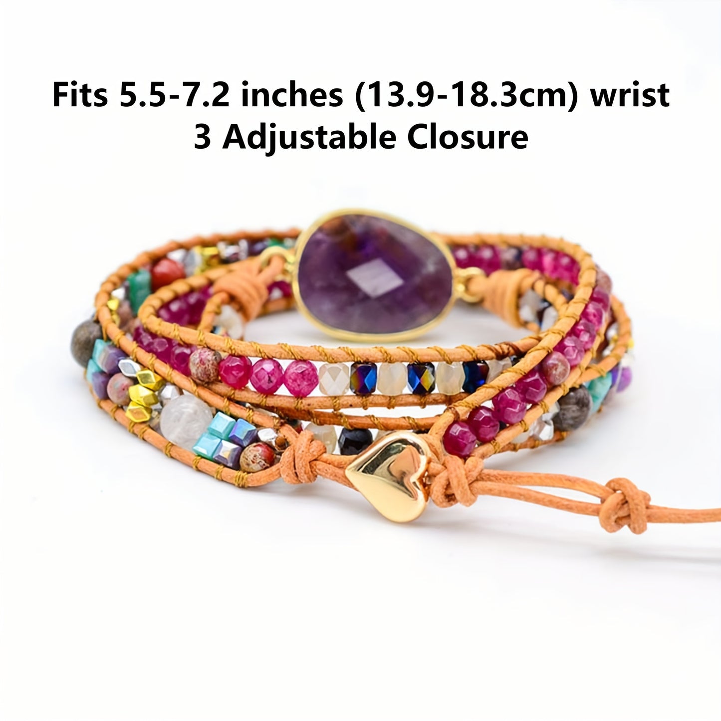 3 Layers Winding Imperial Stone Amethyst Bracelet, Bohemian Handmade Natural Stone Fluorite Crystal Beaded Bracelet for Women