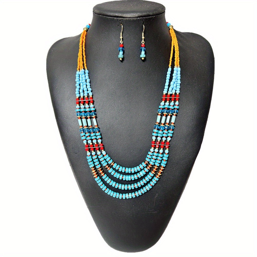 [Vibrant Bohemian Necklace] Vibrant Bohemian Retro Ethnic Multi-Layer Beaded Necklace - Handmade Layered Jewelry for Parties, Weddings, Festivals & Casual Attire