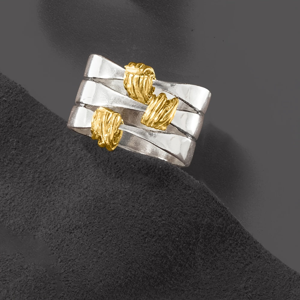 925 Sterling Silver Two-Tone Wrapped Station Ring, A Fashionable Women'S Ring, Perfect For Everyday Wear, Makes The Best Gift For Your Wife, Family, Or Friends. Ideal For Birthdays, Christmas, Thanksgiving, Or Any Special Occ
