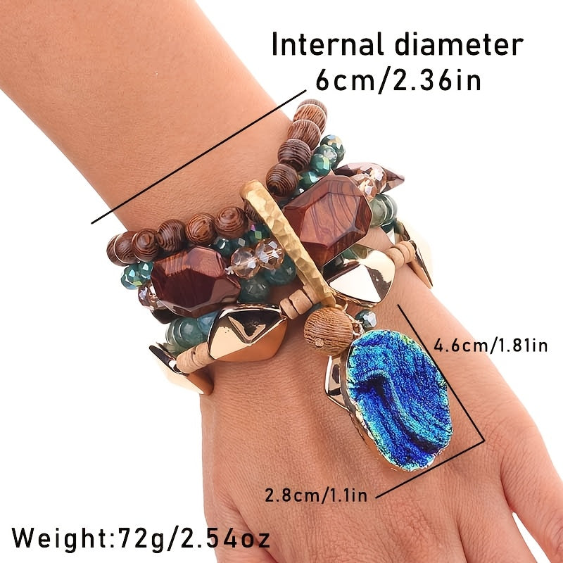 1pc Bohemian Style Mixed Color Beaded Bracelet with Resin Pendant - Layered Stackable Boho Chic Jewelry for Beach & Special Occasions, Ideal Gift for Women
