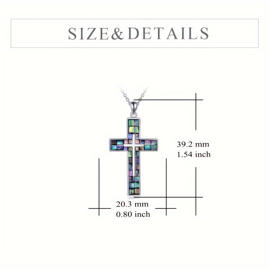 Sterling Silver Cross Necklace with Abalone Shell Pendant - Hypoallergenic, Religious Christian Jewelry Gift for Women