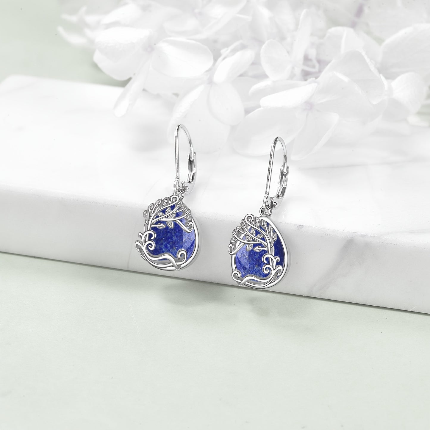Tree Of Life Lapis Lazuli Drop Dangle Teardrop Earrings Tree Of Life Leverback Earrings For Women Jewelry Gifts