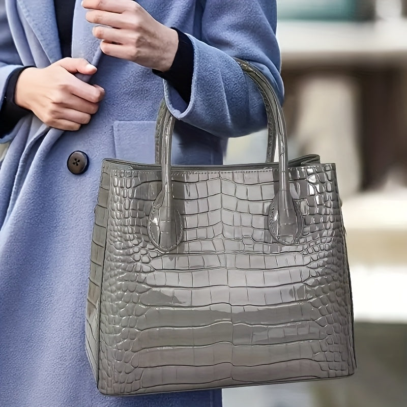 Women's Genuine Leather Shoulder Bag with Detachable Strap & Adhesive Closure - Striped Handbag in Gray/Red/Black, Polyester Lining & Oil-Edged Trim for Durability, Versatile for Casual & Formal Use