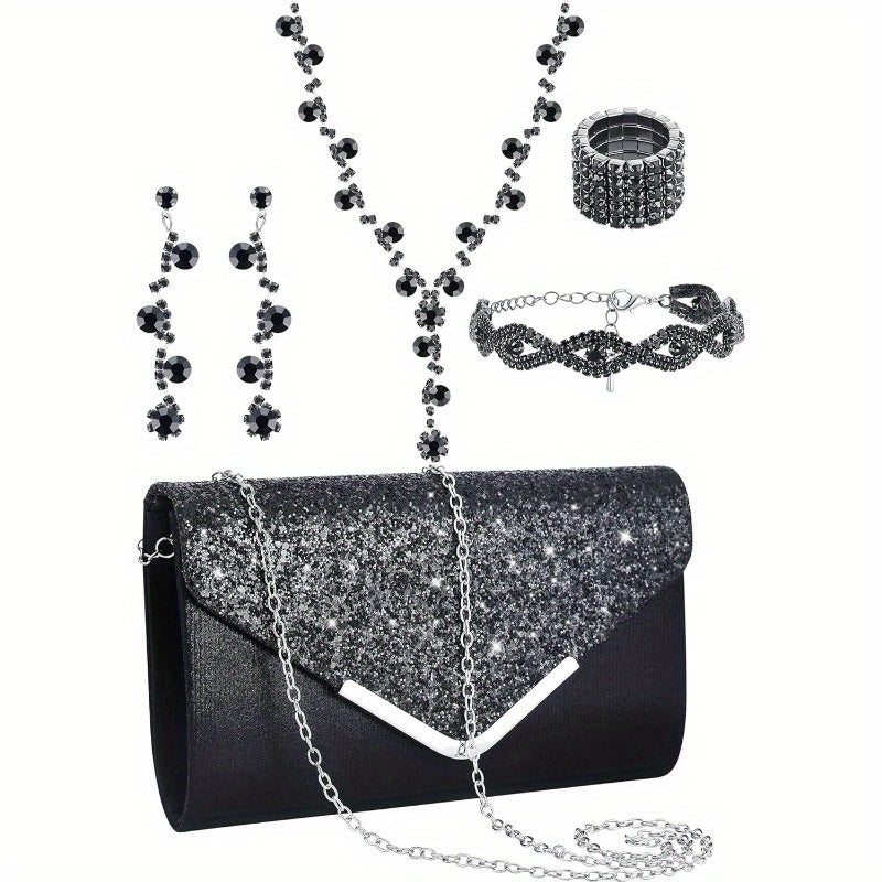 5pcs Elegant Jewelry Set for Women - Chic Clutch, Necklace, Earrings, Bracelet & Ankle Chain, Perfect for Weddings & Formal Events, Wedding Jewelry | Glamorous Jewelry | Embellishments, Jewelry Set