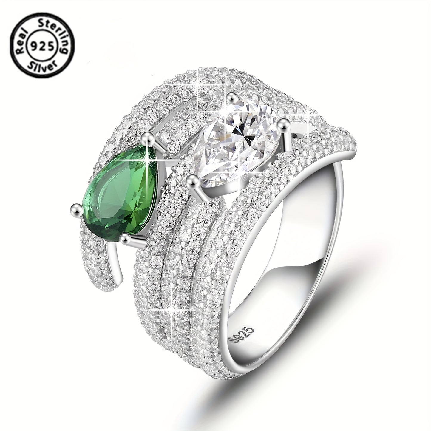 1pc S925 Sterling Silvery Women's Fashion Luxury Noble Exquisite Noble Water Drop Shape Engagement Wedding Bridal Lover Ring, Suitable for Daily Wear, Sports, Gifts, Valentine's Day, Anniversary, Silvery Weight 0.21 oz
