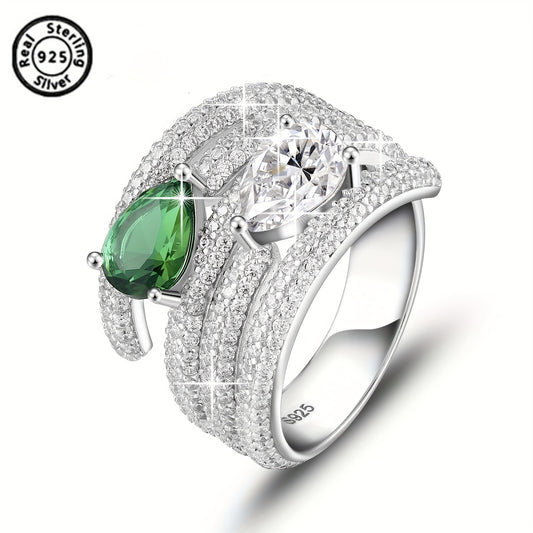 1pc S925 Sterling Silvery Women's Fashion Luxury Noble Exquisite Noble Water Drop Shape Engagement Wedding Bridal Lover Ring, Suitable for Daily Wear, Sports, Gifts, Valentine's Day, Anniversary, Silvery Weight 0.21 oz