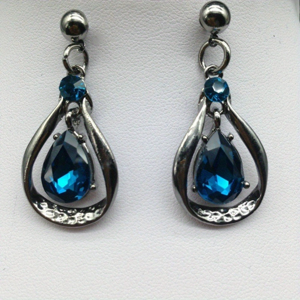Blue Earrings Necklace Set, Luxury  Electroplated Two-Piece Set Chain Jewelry, Perfect for Daily Wear or Gifting