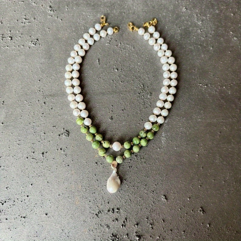 Multi-Layered Green Through Gray Fashion Handmade Beaded Necklace, Women's Faux Pearl Necklace, Best Gift for Her, Mother's Day Gift, Girlfriend Teacher's Day Graduation Season Gift, Christmas,, Daily Wear and Party Accessori