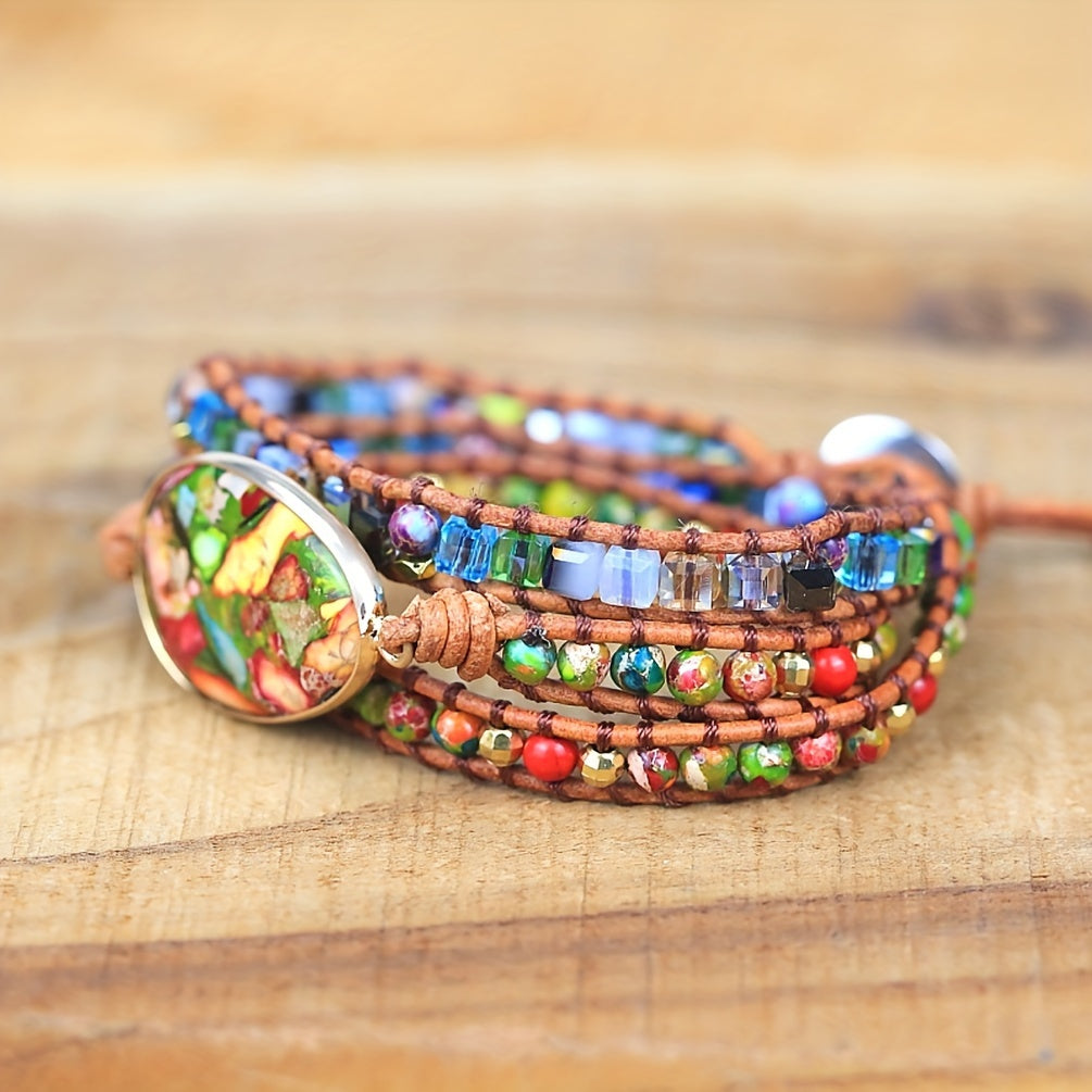 Women Wrap Bracelet Boho Natural Colored Turquoise Jasper Crystal Stone Beads Strand Bracelets