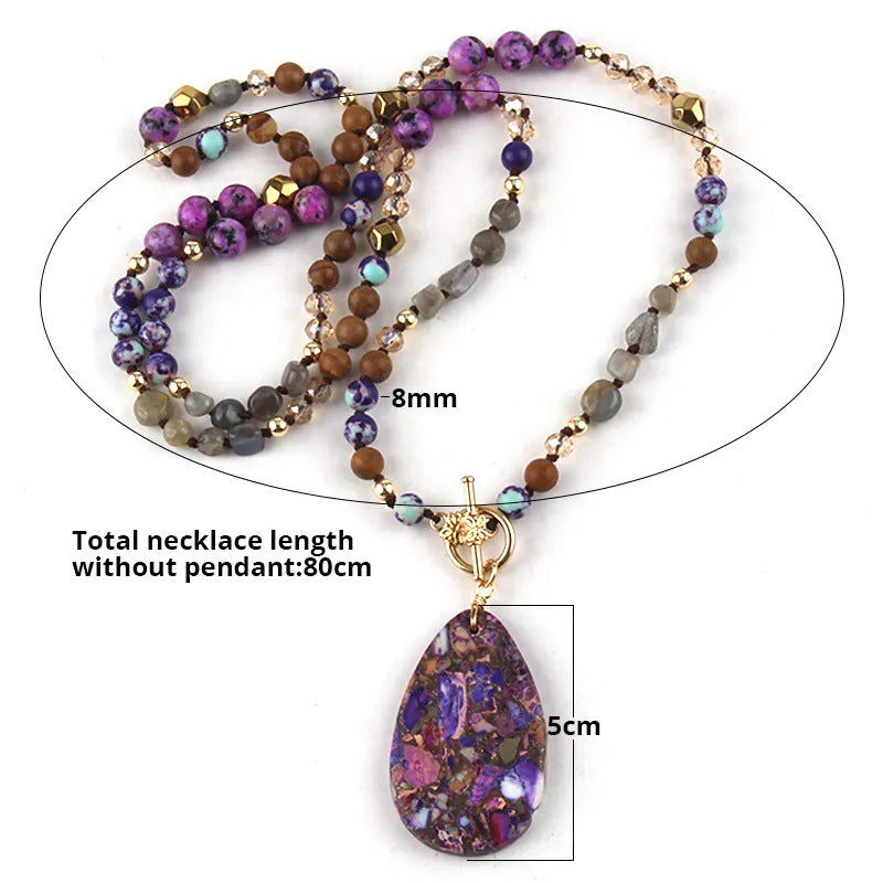 Bohemian Natural Semi-Transparent Mixed Stone Necklace for Women - Vintage Style, Zinc Alloy, Ideal for Daily Wear & Vacation, Bohemian Jewelry