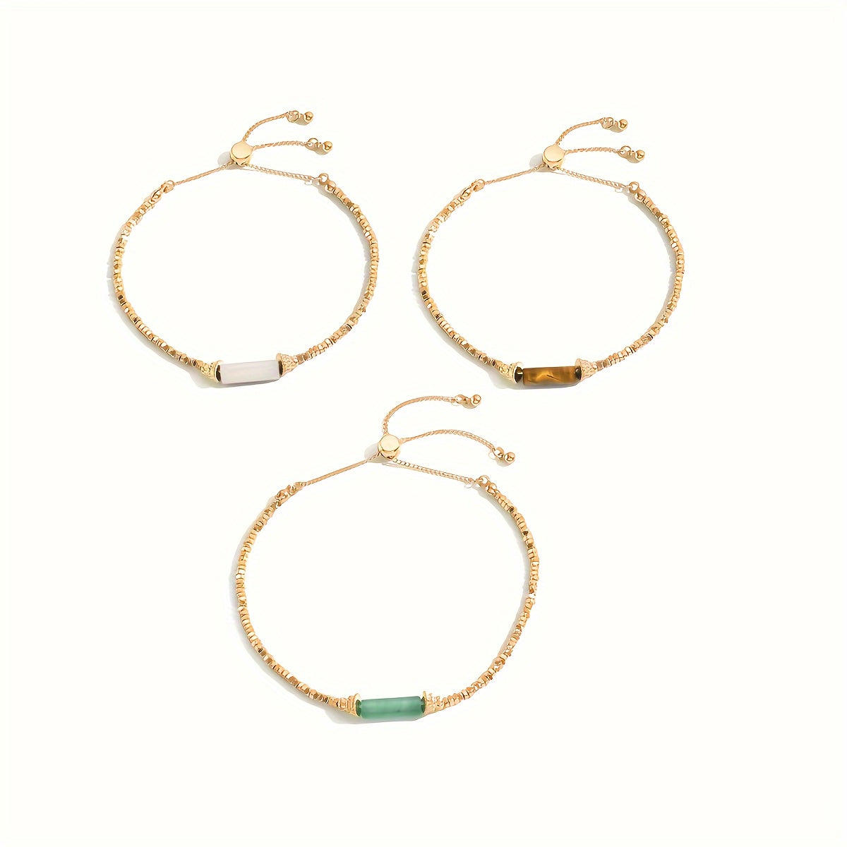 3pcs Women's Fashion Bracelet Retro Fall/Winter Adjustable 1 Mils Golden Plating Natural Stone Handmade Beaded Bracelet Set for Everyday