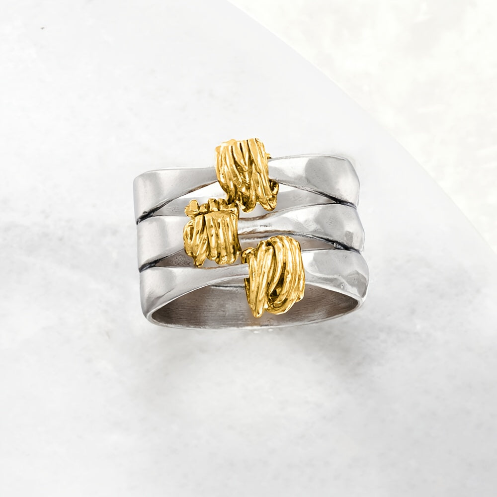 925 Sterling Silver Two-Tone Wrapped Station Ring, A Fashionable Women'S Ring, Perfect For Everyday Wear, Makes The Best Gift For Your Wife, Family, Or Friends. Ideal For Birthdays, Christmas, Thanksgiving, Or Any Special Occ